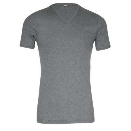 T-shirt gris uni avec une coupe droite un col...