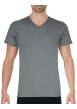 Thumbnail T-shirt gris uni avec une coupe droite un col en V et des manches courtes - Image 2