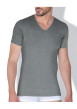 Thumbnail T-shirt gris uni avec une coupe droite un col en V et des manches courtes - Image 3