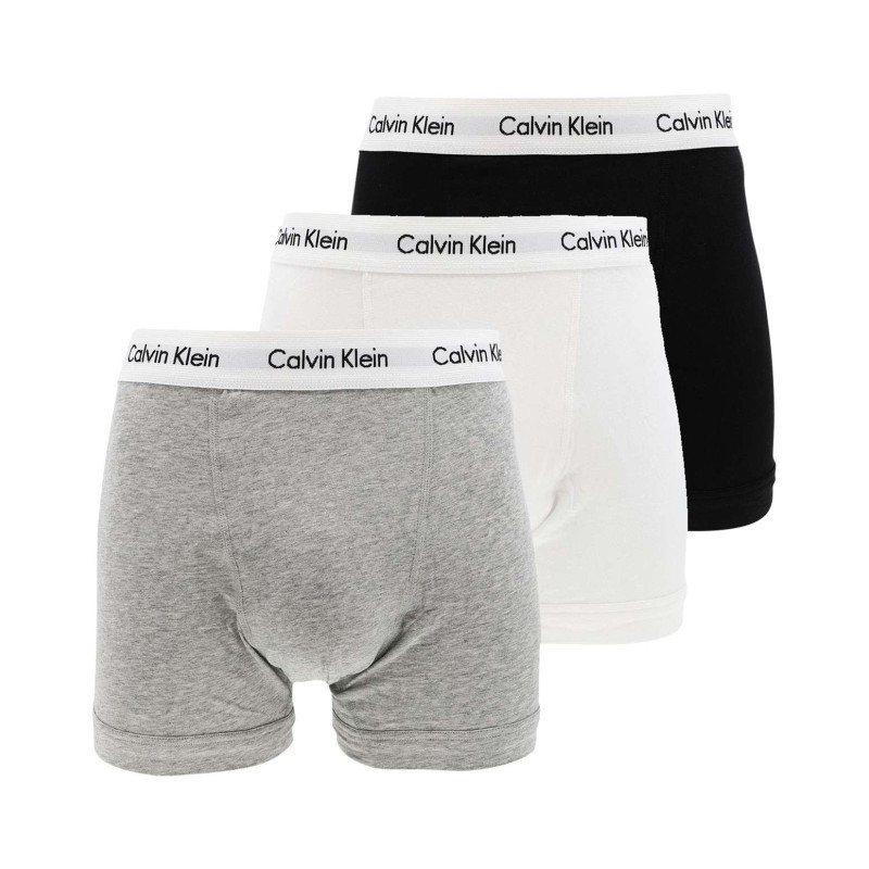 Calvin Klein Jeans - Lot De 3 Boxers Classiques En Coton Gris Unis Coupe Fermée Avec Ceinture Blanche - Gris