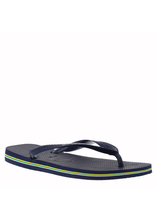 Tongs homme marine à semelle plate et à logo et...