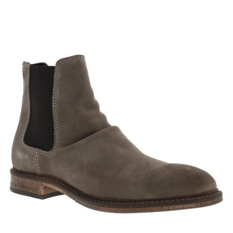 Boots Chelsea grises en cuir nubuck à talon bas...