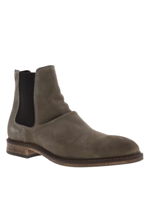 Boots Chelsea grises en cuir nubuck à talon bas et tige souple à revers