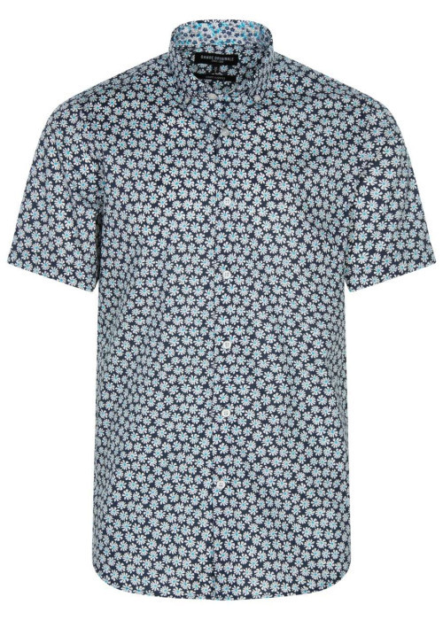 Chemise marine en coton avec imprimé liberty all-over coupe ajustée col américain