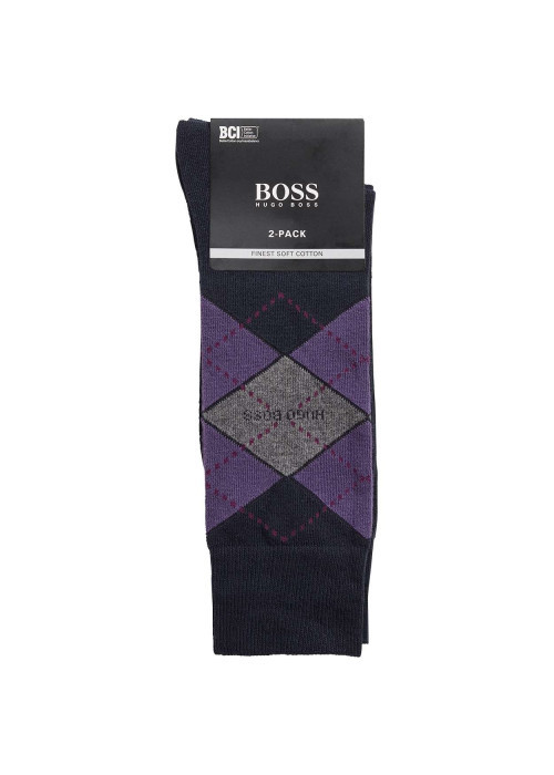 lot de 2 paires de chaussettes en coton mélangé noir et violet mi-hautes fantaisies à losanges