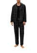 Thumbnail Pyjama long noir en coton fantaisie coupe régular avec un col cubain à manches longues