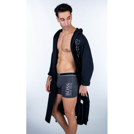Peignoir Kimono noir en coton uni coupe ouvert...