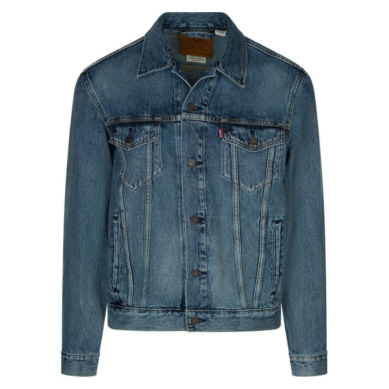 Levi's® - Blouson Jean Bleu En Coton Uni Coupe Régular Col Français à Manches Longues - Bleu
