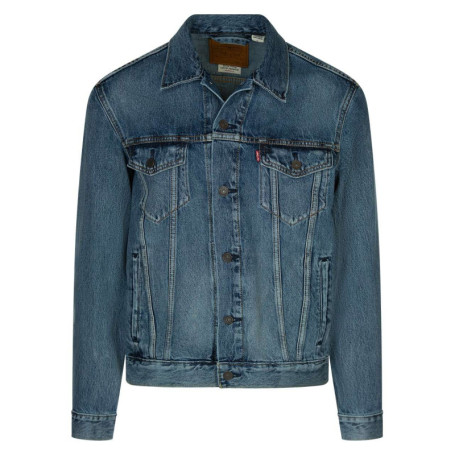 Blouson jean bleu en coton uni coupe régular...