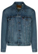 Thumbnail Blouson jean bleu en coton uni coupe régular col français à manches longues
