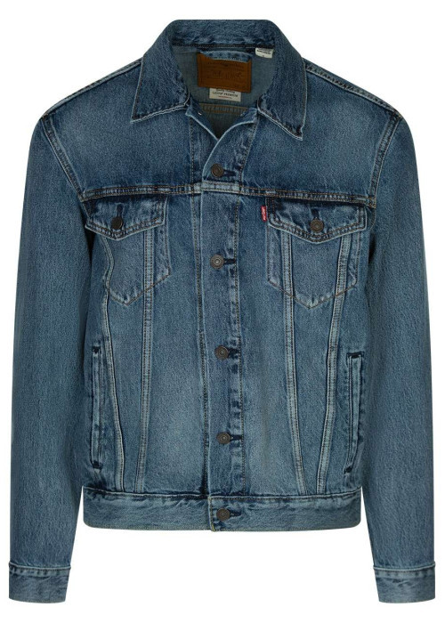 Blouson jean bleu en coton uni coupe régular...