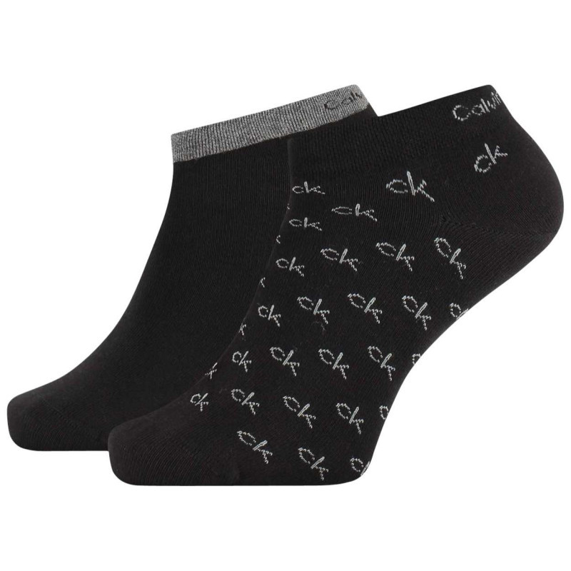Calvin Klein Jeans - Lot De 2 Paires De Chaussettes Basses Noires Avec Imprimé De La Marque - Noir