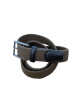 Thumbnail Ceinture tréssée kaki unie avec un passant noir brodé et une boucle rectangle