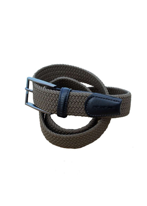 Ceinture tréssée kaki unie avec un passant noir brodé et une boucle rectangle