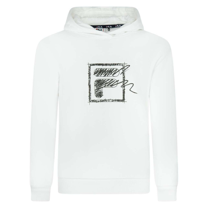 Fila - Sweat à Capuche Blanc En Coton Uni Avec Logo Floqué Coupe Droite à Manches Longues - Blanc Fila - Sweat à Capuche Blanc En Coton Uni Avec Logo Floqué Coupe Droite à Manches Longues - Blanc