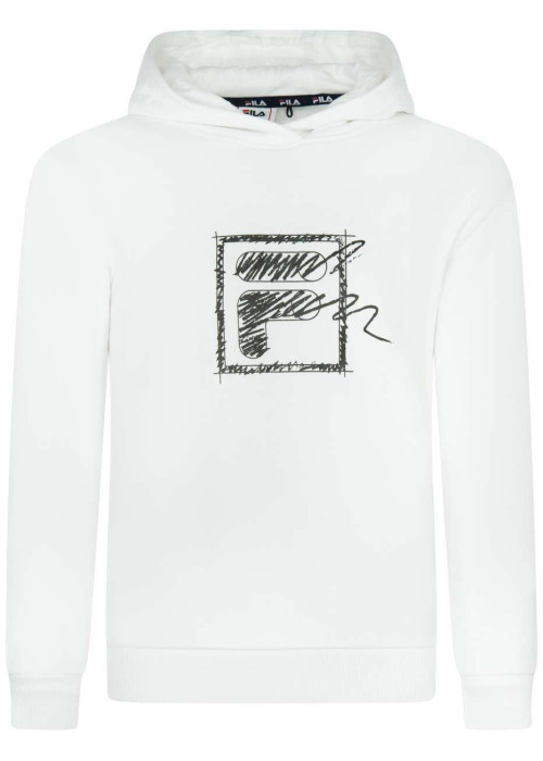 Sweat à capuche blanc en coton uni avec logo floqué coupe droite à manches longues