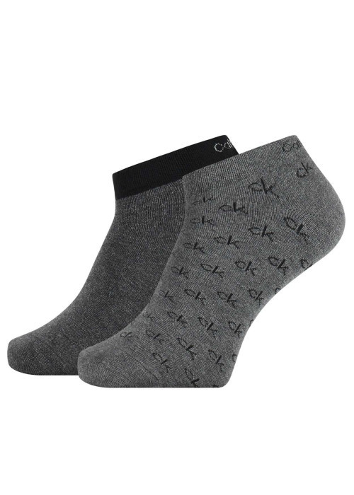Chaussettes basses fantaisie anthracite à logo all over, lot de 2 paires