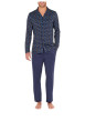 Thumbnail Pyjama long marine en coton fantaisie coupe droite avec un col cubain et un imprimé losanges