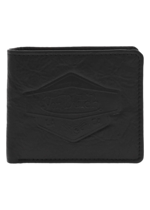 Portefeuille en cuir noir uni format italien et marque embossée