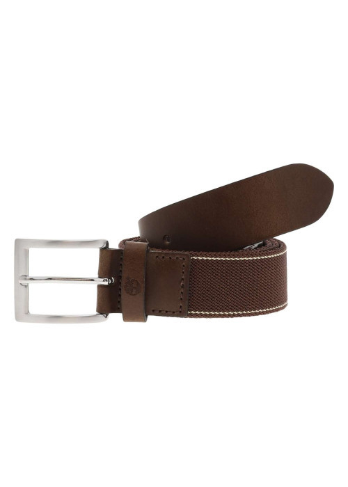 Ceinture marron bimatière avec extrémités en cuir uni