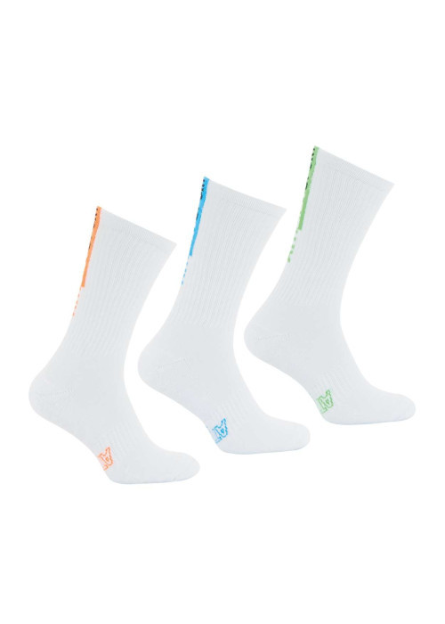 Lot de 3 paires de chaussettes hautes blanches brodées en mutlicolore