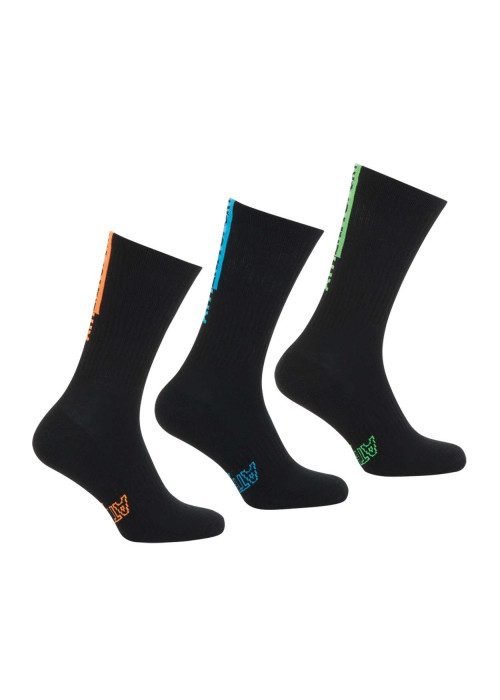 Lot de 3 paires de chaussettes hautes noires brodées en mutlicolore