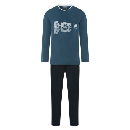 Ensemble pyjama long en coton biologique bleu...