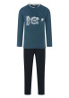 Thumbnail Ensemble pyjama long en coton biologique bleu ciel à coupe droite et pantalon uni à cordon de serrage blanc
