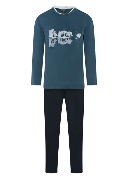 Ensemble pyjama long en coton biologique bleu ciel à coupe droite et pantalon uni à cordon de serrage blanc