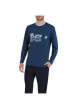 Thumbnail Ensemble pyjama long en coton biologique bleu ciel à coupe droite et pantalon uni à cordon de serrage blanc - Image 2