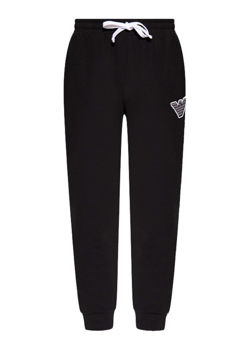 Pantalon jogging noir en coton uni avec gros logo brodé coupe slim