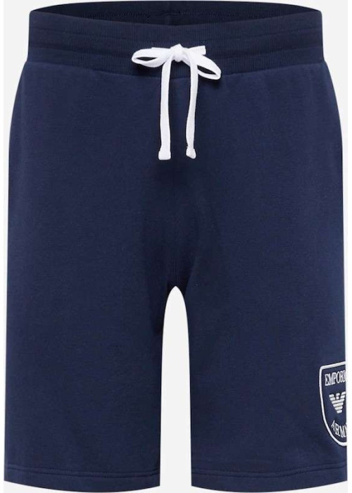 Short de jogging 2 poches marine uni en coton mélangé avec logo blanc