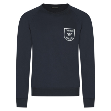 Sweat marine uni avec écusson cousu col rond
