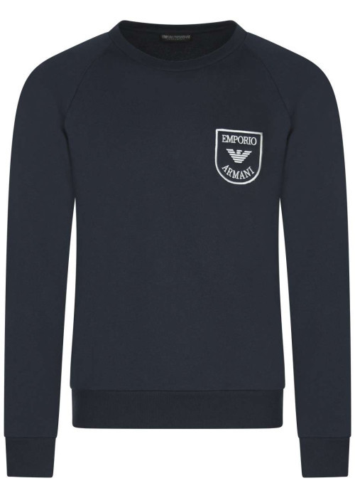 Sweat marine uni avec écusson cousu col rond