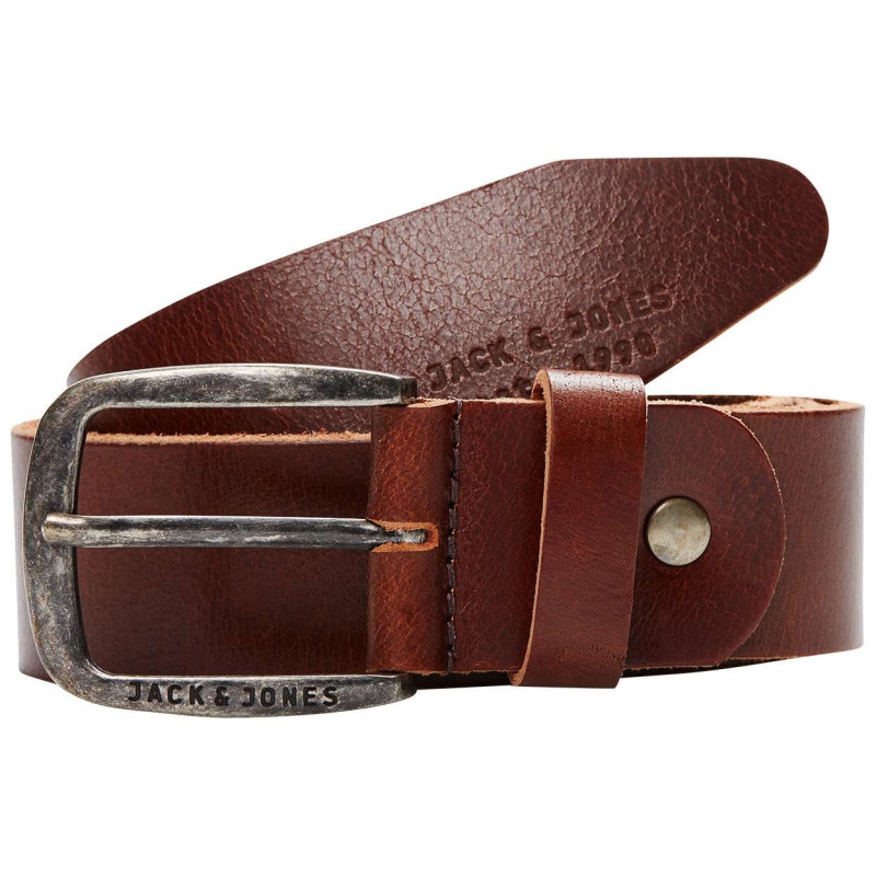 Jack & Jones - Ceinture Paul En Cuir Marron Unie Avec Boucle Carrée En Métal - Marron