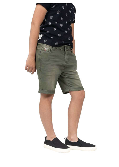Short kaki effet délavé en coton délavé à 5 poches coupe longue