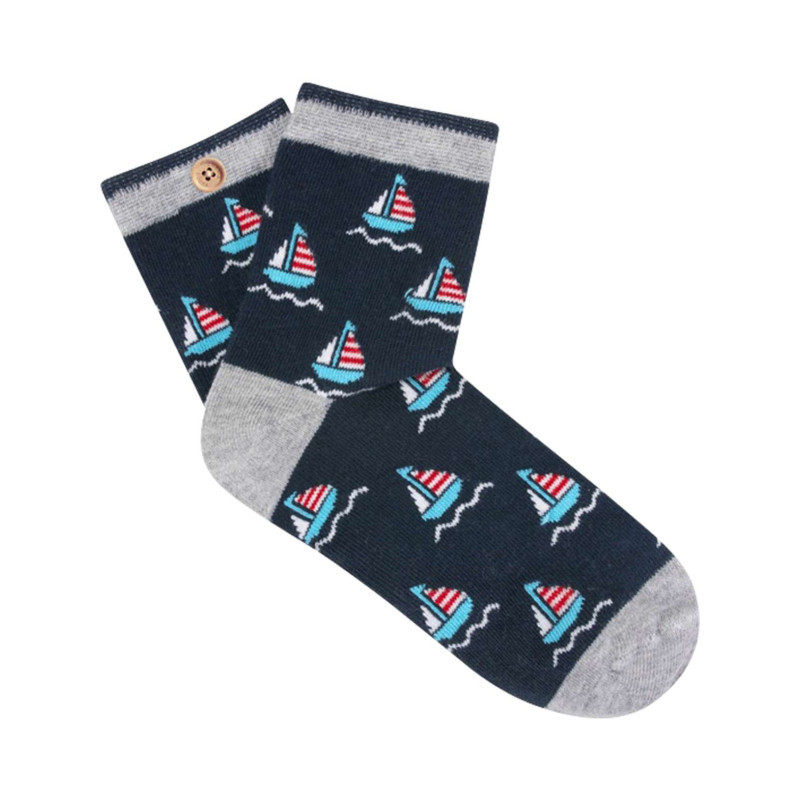 Cabaia - Chaussettes Hautes Noires Fantaisie Avec Une Coupe Mi-haute Et Un Motif Voilier - Noir