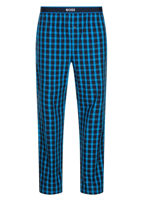 Pantalon de pyjama bleu en coton à carreaux coupe droite fluide