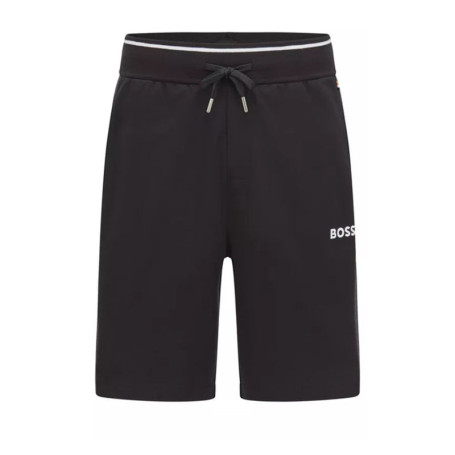 Pyjama short noir en coton uni avec bande...