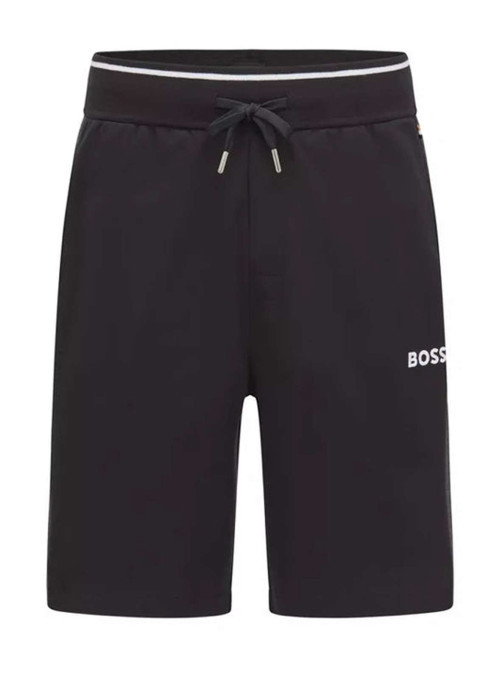 Pyjama short noir en coton uni avec bande bicolore coupe droite