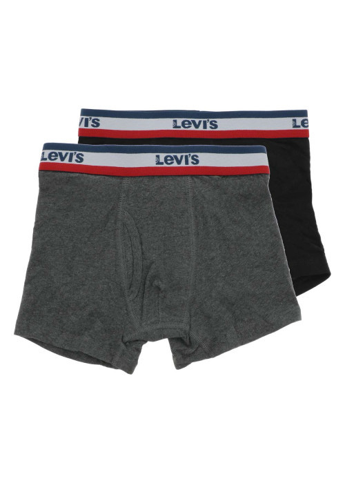 Boxer noir et gris avec une bande élastiquée bleue blanche et rouge à la taille