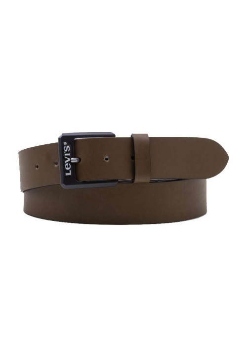 Ceinture en cuir marron uni avec une boucle en métal noir embossé ""Levi's""