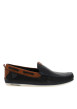 Thumbnail Mocassins à talon plat marine en cuir avec surpiqûres bleues à l'avant