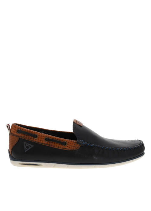 Mocassins à talon plat marine en cuir avec...