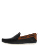 Thumbnail Mocassins à talon plat marine en cuir avec surpiqûres bleues à l'avant - Image 3