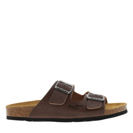 Mules marron avec talon plat à double boucle à...