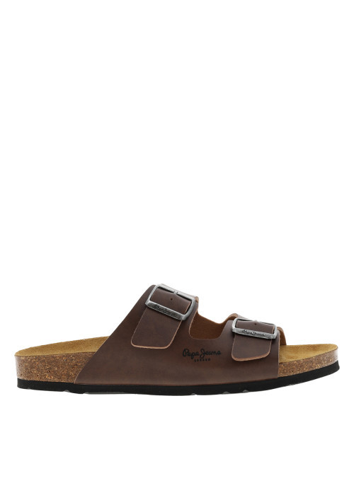 Mules marron avec talon plat à double boucle à...