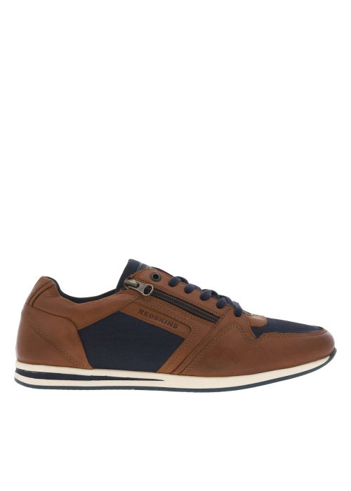 Baskets basses en cuir marrons avec talon plat et lacets plats marine