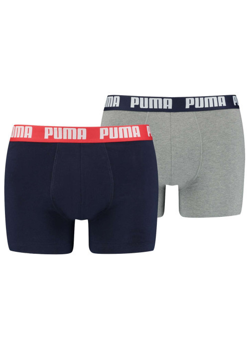 Lot de 2 boxers classiques marine et gris en coton avec taille élastiquée