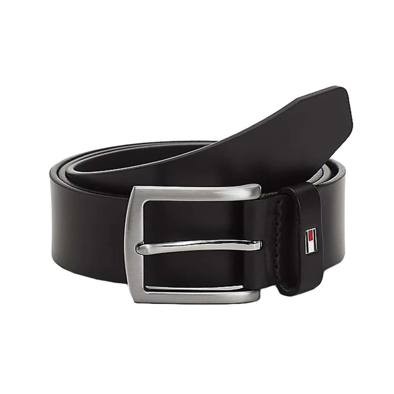 Tommy Hilfiger - Ceinture Noire En Cuir Fantaisie Avec Boucle Argentée - Noir
